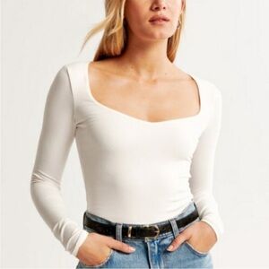 NWT Abercrombie & Fitch White Bodysuit Soft A&F Sweetheart Long Sleeve Medium